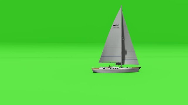 Sail boat Boat 3d rendered on green background