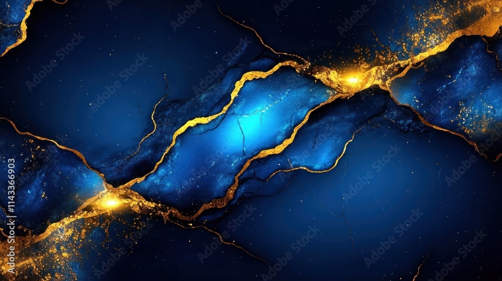 Aufkleber Abstract blue and gold design with textured patterns and glowing elements.