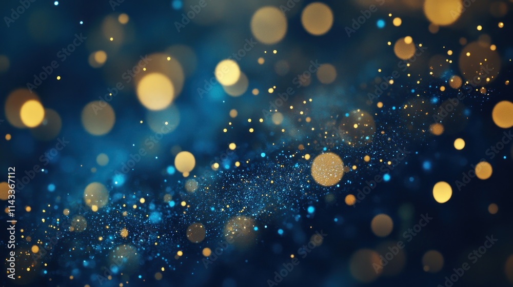 Aufkleber abstract blue and gold bokeh background with sparkling lights.