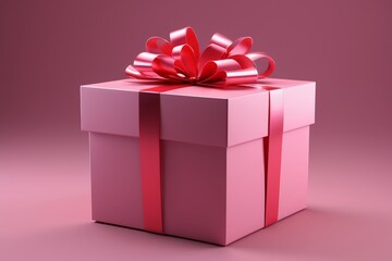 Obraz premium arafed pink gift box with a red bow on a pink background