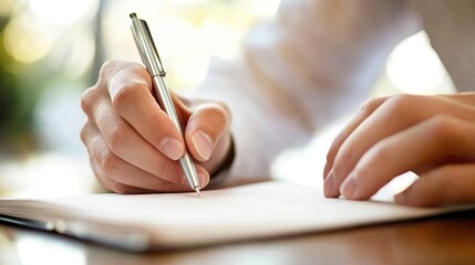 Close-up of a Person Writing in a Notebook