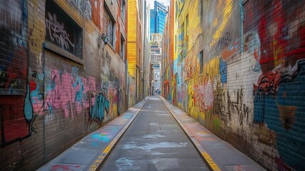 Fototapeta premium Narrow Alleyway Between Two Tall Buildings