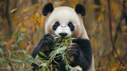 Obraz premium A Close-Up of a Panda Enjoying a Bamboo Lunch