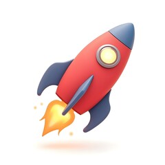 3D illustration of a red rocket. white background
