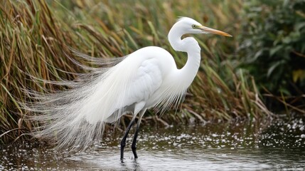Great Egret in a Marsh Setting