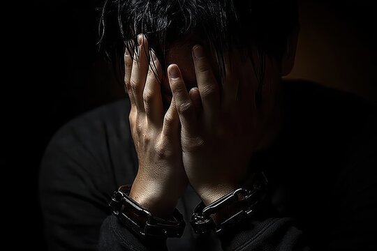Handcuffed Man in Despair and Confinement