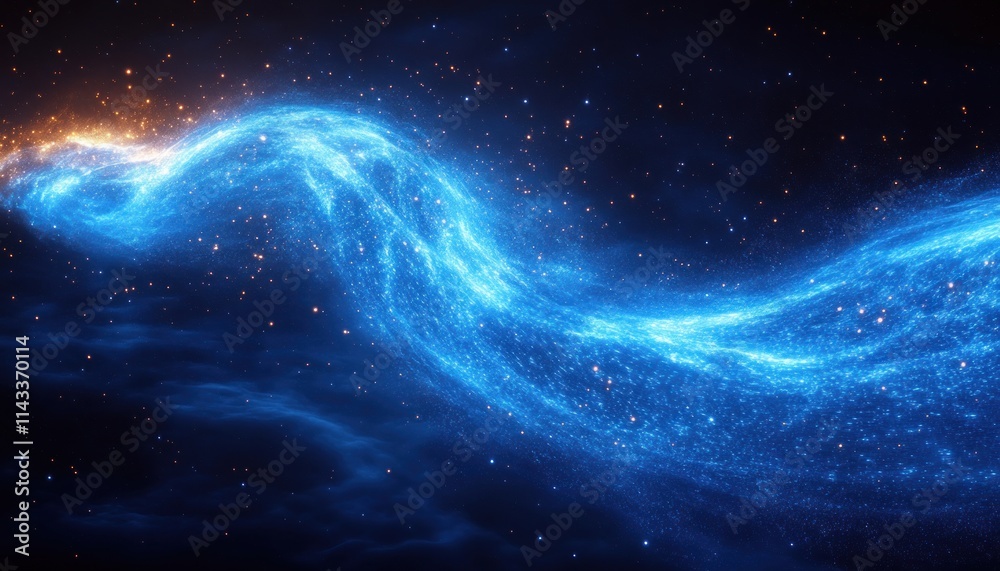 Poster Dynamic Abstract Blue Light Trails with Luminescence and Fluidity on Dark Background