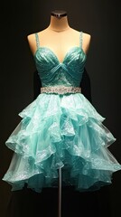 Fototapeta premium Teal Sequined Mini Dress Displayed On Mannequin