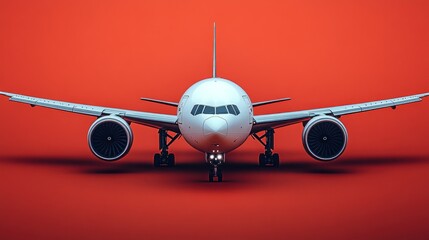 White passenger jet on red background.