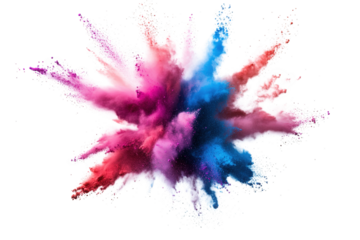 vibrant explosion of colorful powder paint against a transparent background the explosion is a burst of red. pink. blue. and purple hues. creating a dynamic and energetic visual