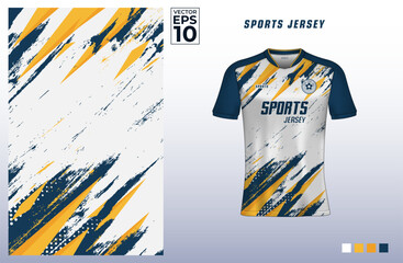 T-shirt sport jersey design template with abstract grunge halftone pattern background. Sport uniform in front view. Tshirt mock up for sport club. Vector Illustration
