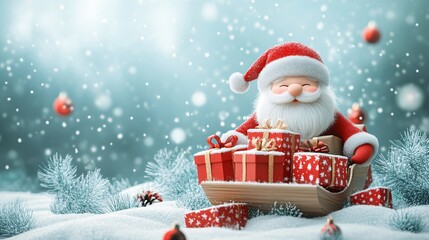 Santa in a sleigh with gifts