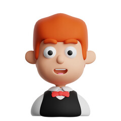 3D cartoon waiter character isolated on transparent background.