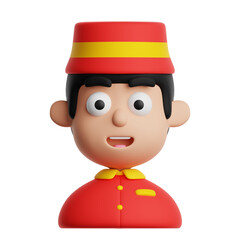 3D bellboy cartoon character isolated on transparent background. Concierge job avatar icon.