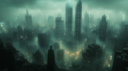 City night scene, before and after the high-rise forest, the lights on the top of the high-rise twinkling.