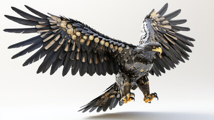 Obraz premium Majestic Mechanical Eagle: A 3D Render of a Black and Gold Avian Masterpiece