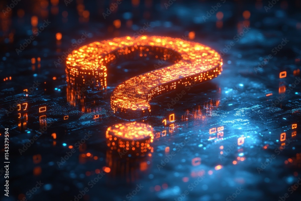 Leinwandbilder 3D Question Mark with Digital Binary Code in AI Information Retrieval and Natural Language Processing