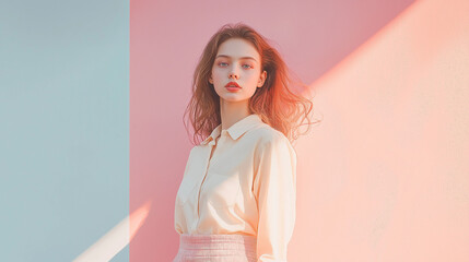 Obraz premium 女, 美しさ, ドレス, ファッション, モデル, スタジオ, 髪の毛, 人々, 笑う, うっとりさせる魅力, 人, 顔, 笑みを浮かべている, 淑女, ピンク, ブルネット, 金髪, 1, 金髪, 好色, ポーズ, 体, 優雅, サマータイム, スタイル