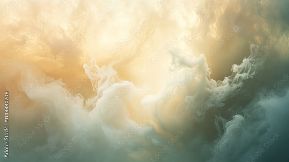 Poster ethereal clouds in soft hues create a serene, dreamlike atmosphere.