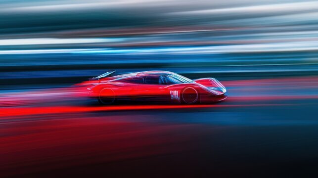 A dynamic shot of a red sports car in motion, showcasing speed and excitement.