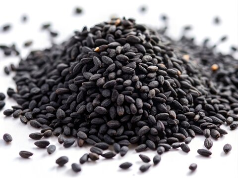 Black Cumin Seeds, Bunium bulbocastanum, White Background, Architectural Photography, Spice, Herb, Food Photography