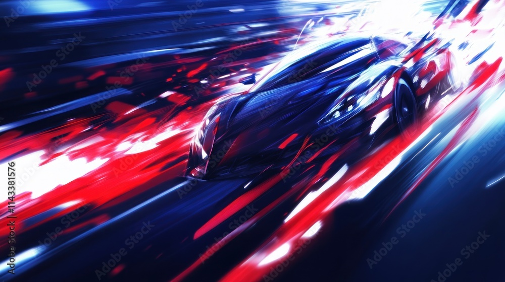 Poster a dynamic, abstract representation of a high-speed car in motion, emphasizing speed and energy.