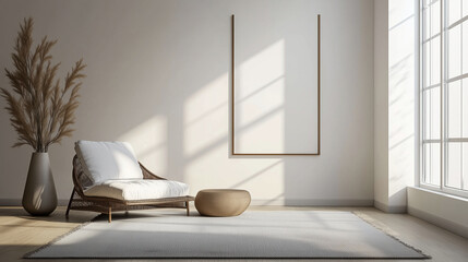 A very clean, almost empty room with one standout piece of furniture or art, promoting calm