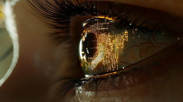 The reflection is made up of small squares of light