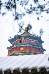 Winter beauty in Beijing Summer Palace showcasing vibrant architecture amidst serene snow