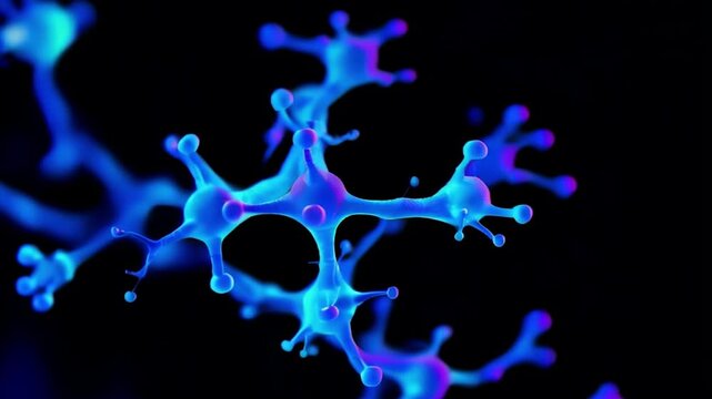 Molecule of candida auris fungal infection on dark background,neon.