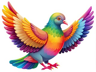 Obraz premium Colorful Pigeon Bird: Flying & Sitting Poses - Cute Cartoon Bird Illustrations