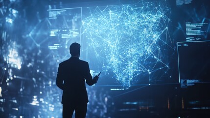 Businessman using technology to connect with global teams and navigate the digital world