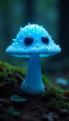 Smiling Blue Glowing Mushroom