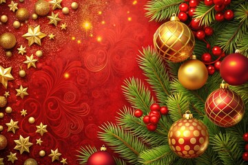 Fototapeta premium Festive Christmas & New Year Posters: Red Gold Hand-Painted Patterns