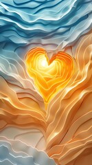 Mesmerizing abstract digital artwork featuring a dynamic flow of fluid organic shapes and forms in warm vibrant colors creating a heart shaped composition