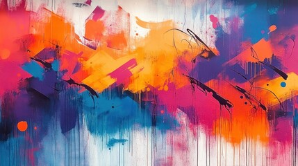 Vibrant Seamless Pattern of Graffiti Art on Weathered Concrete Wall with Colorful Urban Street Art