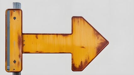 An isolated, translucent, or white background with a rusty yellow road sign arrow pointing left, png