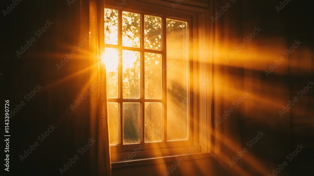 Poster Sunlight streaming through a window, creating warm rays and a serene atmosphere.