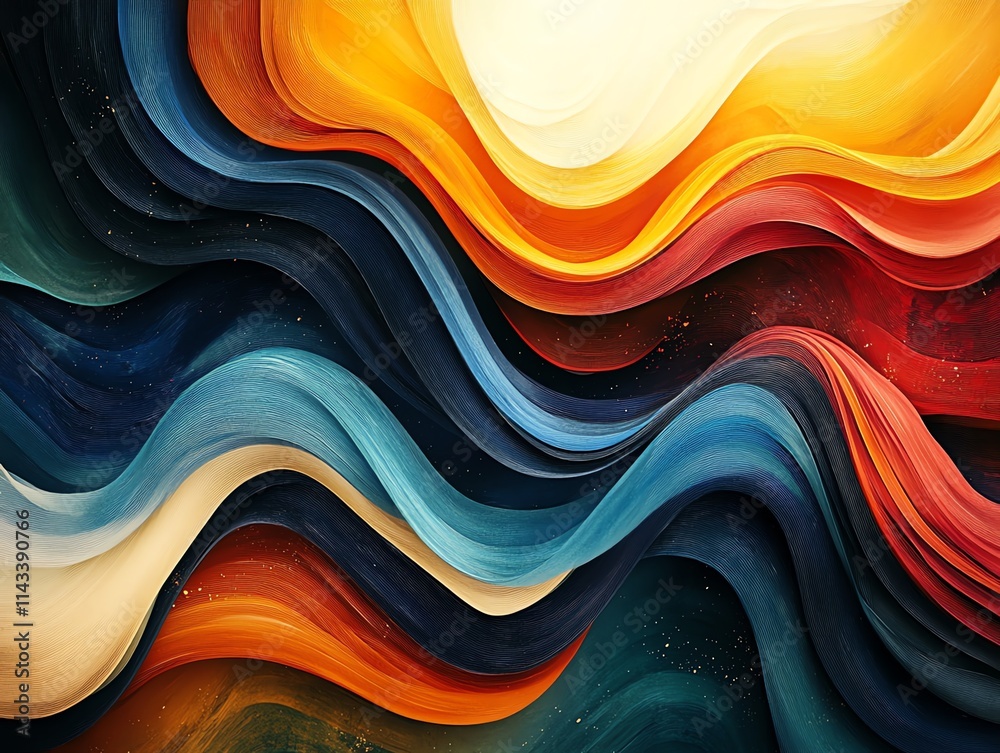 Poster abstract waves of vibrant colors flowing together, evoking emotion and movement.