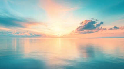 Naklejka premium Serene Sunrise Over Calm Ocean Waters with Soft Pastel Colors