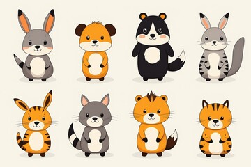 Naklejka premium a close up of a group of different animals with different colors