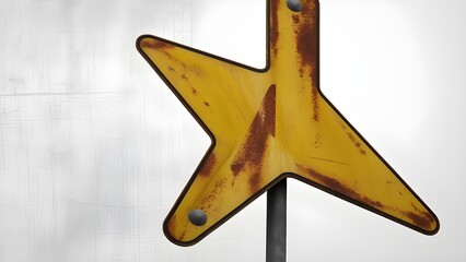 An isolated, translucent, or white background with a rusty yellow road sign arrow pointing left, pn