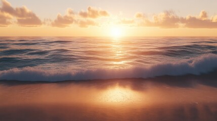 Fototapeta premium Serene Sunset Over Gentle Waves on Tranquil Ocean Shoreline