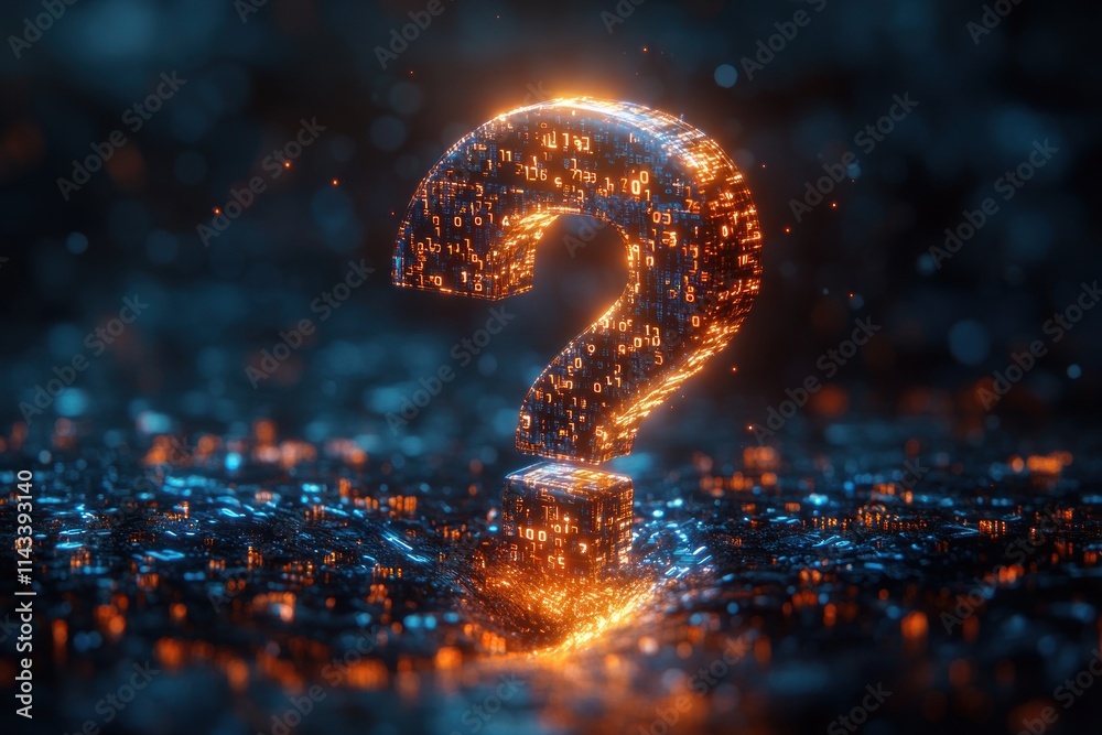 Leinwandbilder 3D Question Mark Binary Code Artificial Intelligence Digital Technology Advanced Natural Language Processing Systems