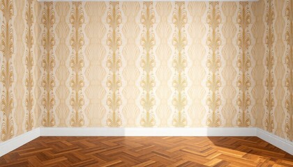 Elegant Art Deco Living Room Wallpaper with symmetrical and luxury patterns. The skirting boards are painted in gold leaf.
