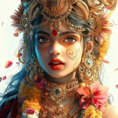 Vibrant Illustration of a Hindu Goddess for Bonalu Festival Celebration in Hyderabad