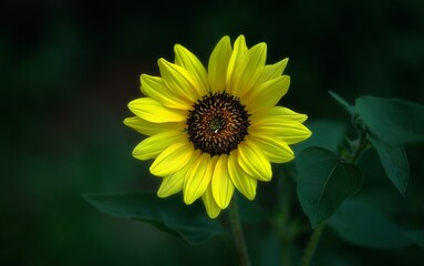 Bright sunflower blooming amidst lush green foliage during summer season