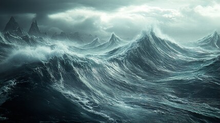 Fototapeta premium Dramatic Ocean Waves Crashing Against Rugged Mountains