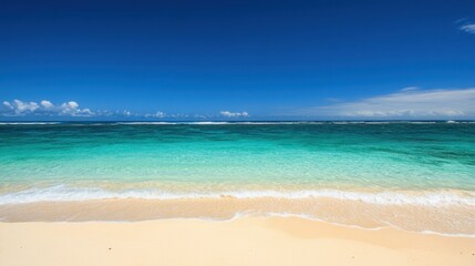 Fototapeta premium Tranquil Tropical Beach with Clear Water and Blue Sky