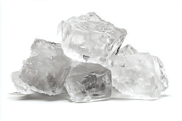 Obraz premium Selective focus clear ice cube isolated on white background, Close up shot ice crystal on white.